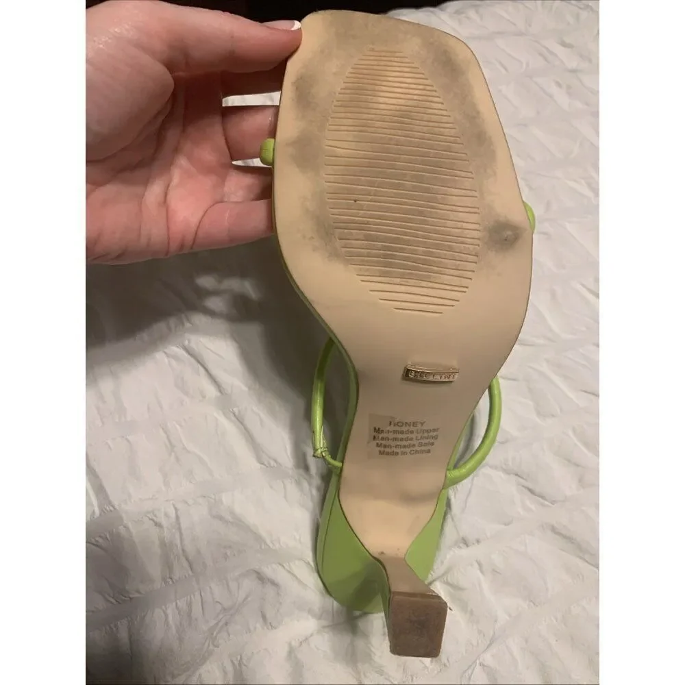 Billini Wasabi Green Honey Stiletto Mule Sandals 8 RARE Vegan Faux Leather
